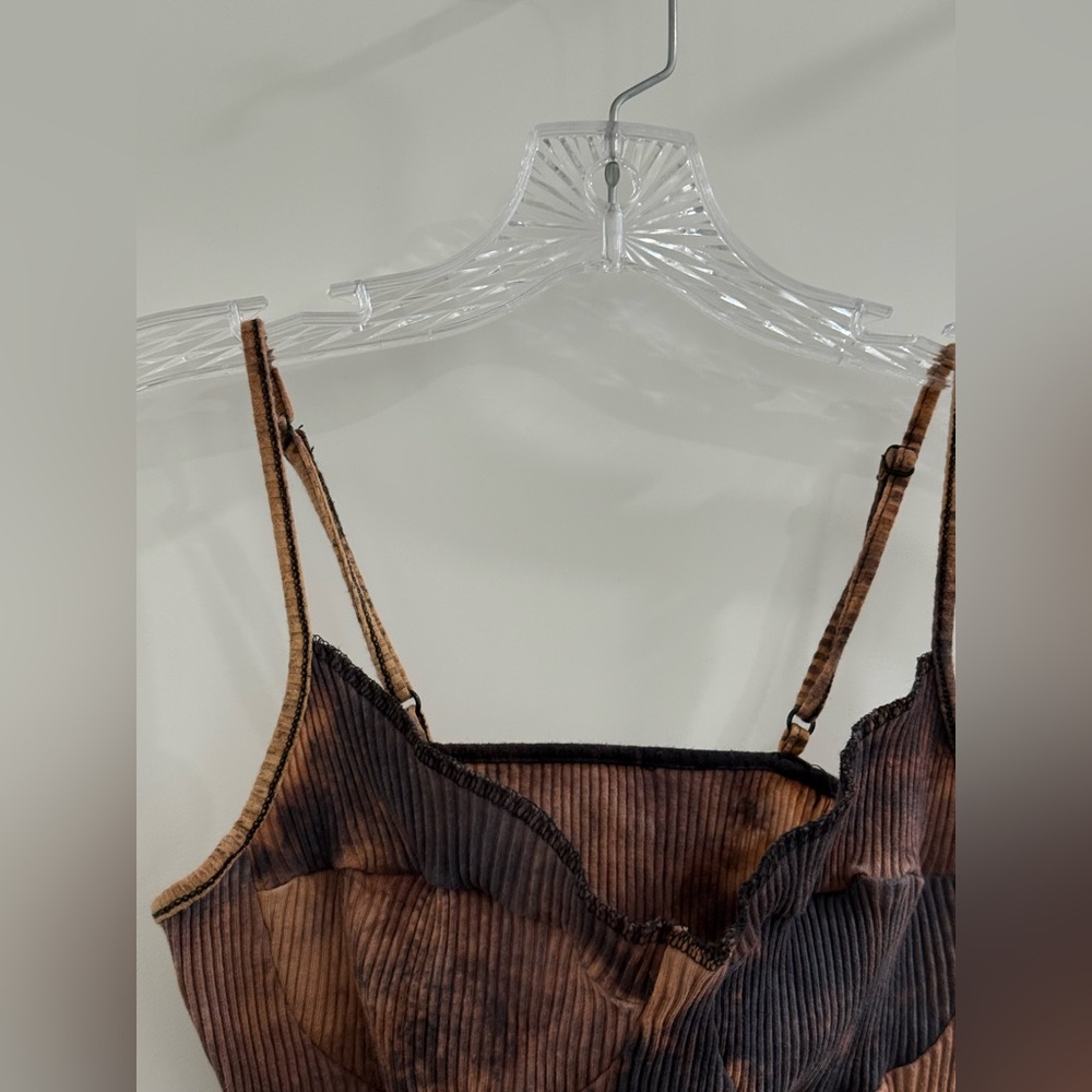 Brand Tag Cut Out brown + black bleach dyed stretchy bustier inspired tank top - Picture 5 of 15